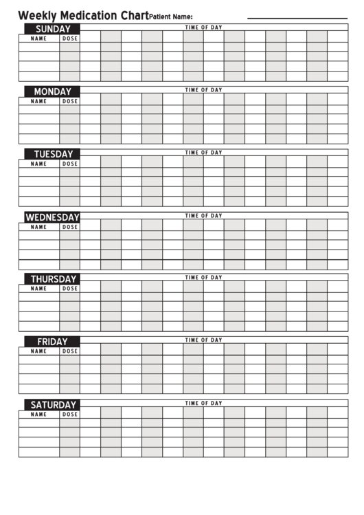 Weekly Medication Schedule Chart Printable Pdf Download