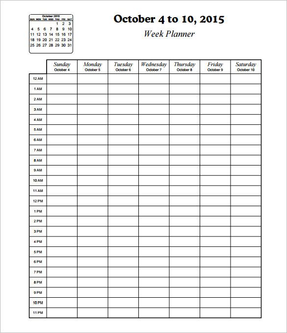 Weekly Schedule Template With Hours Printable Schedule