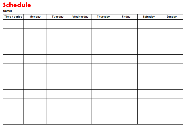 Weekly Schedule Template Word Print Outs Kids Schedule