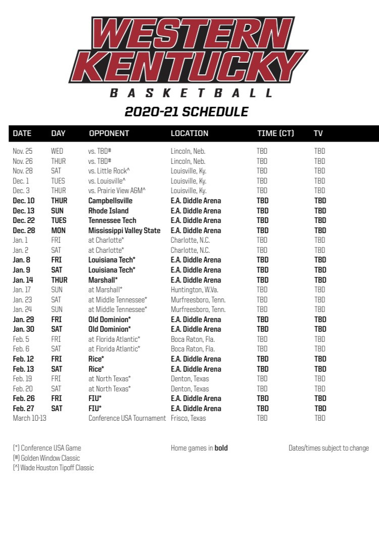 WKU Basketball Full 2020 2025 Schedule Released By 