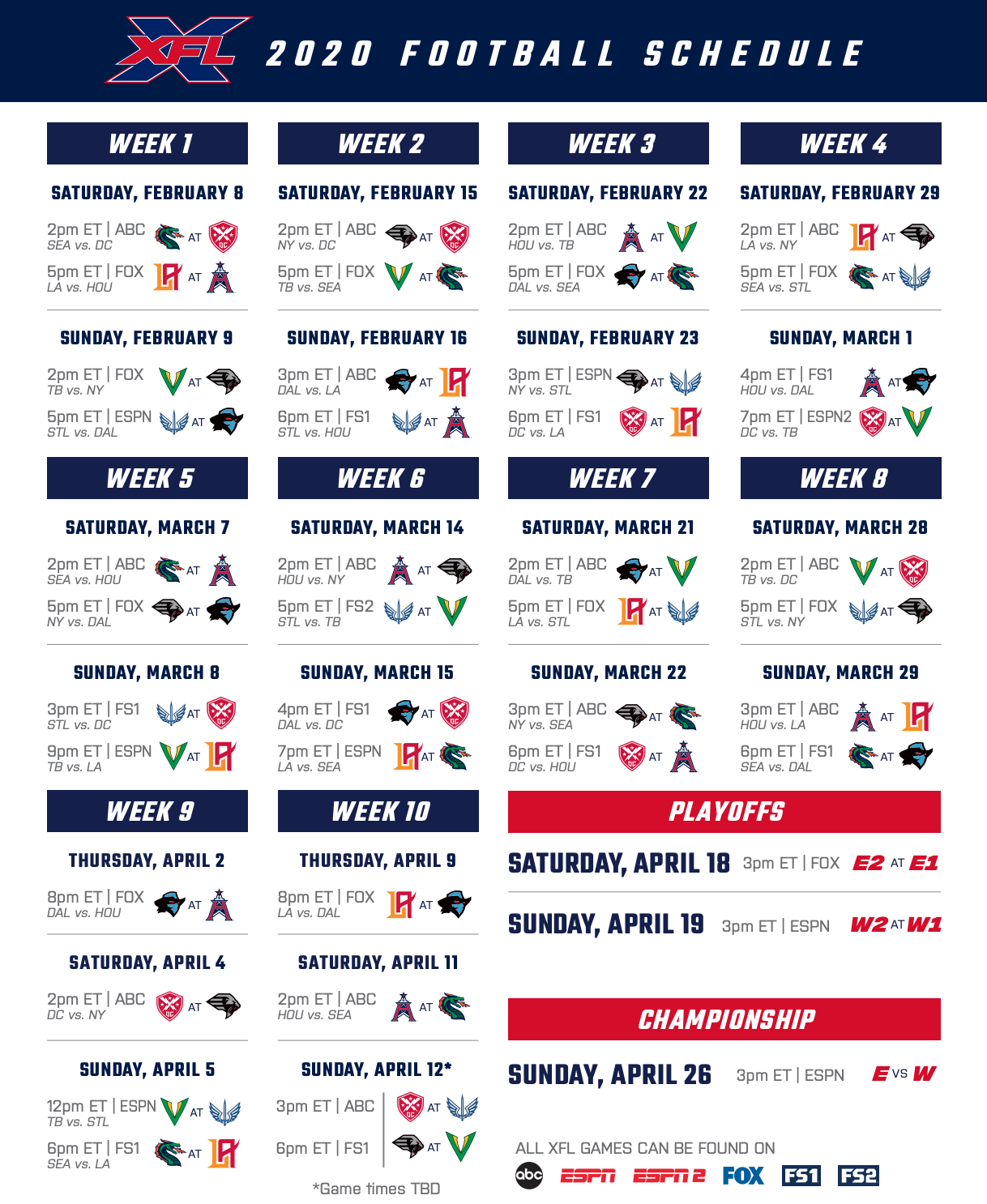 Printable Xfl Schedule