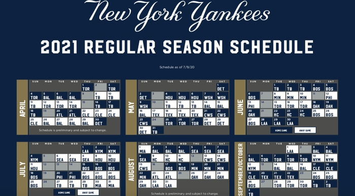 Yankees 2021 Schedule Key Dates Home Opener Rivalry 
