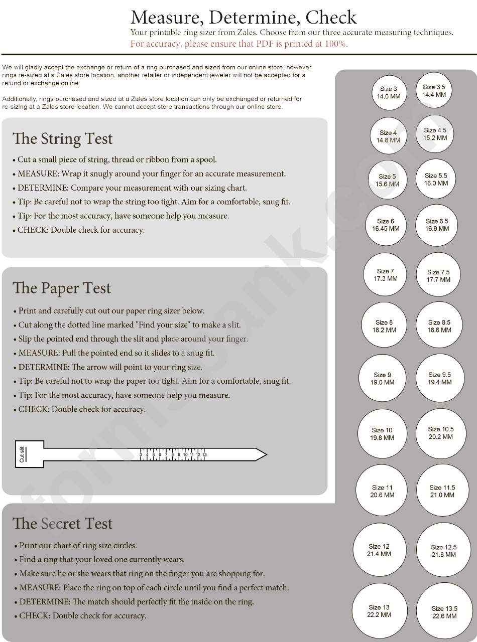 Zales Ring Size Chart Printable Pdf Download