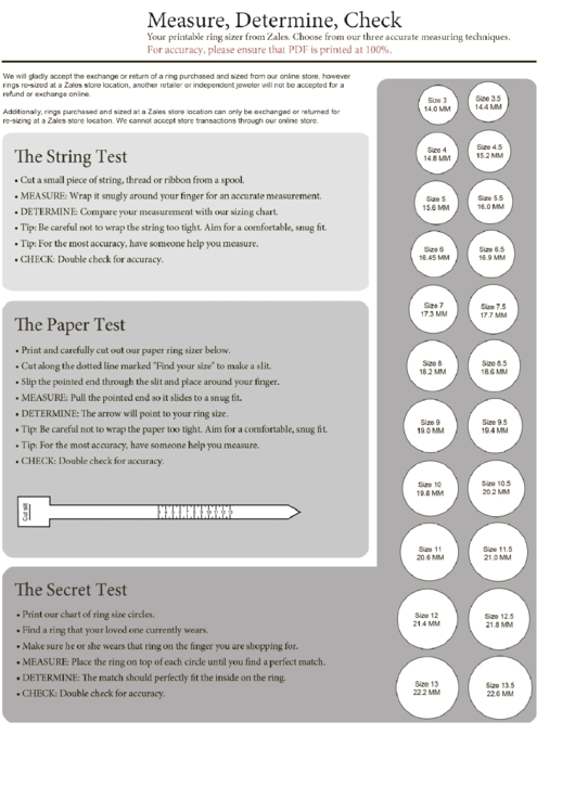 Zales Ring Size Chart Printable Pdf Download