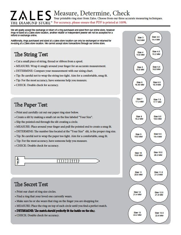 Zales Ring Sizer Printable Ring Sizer Ring Chart 