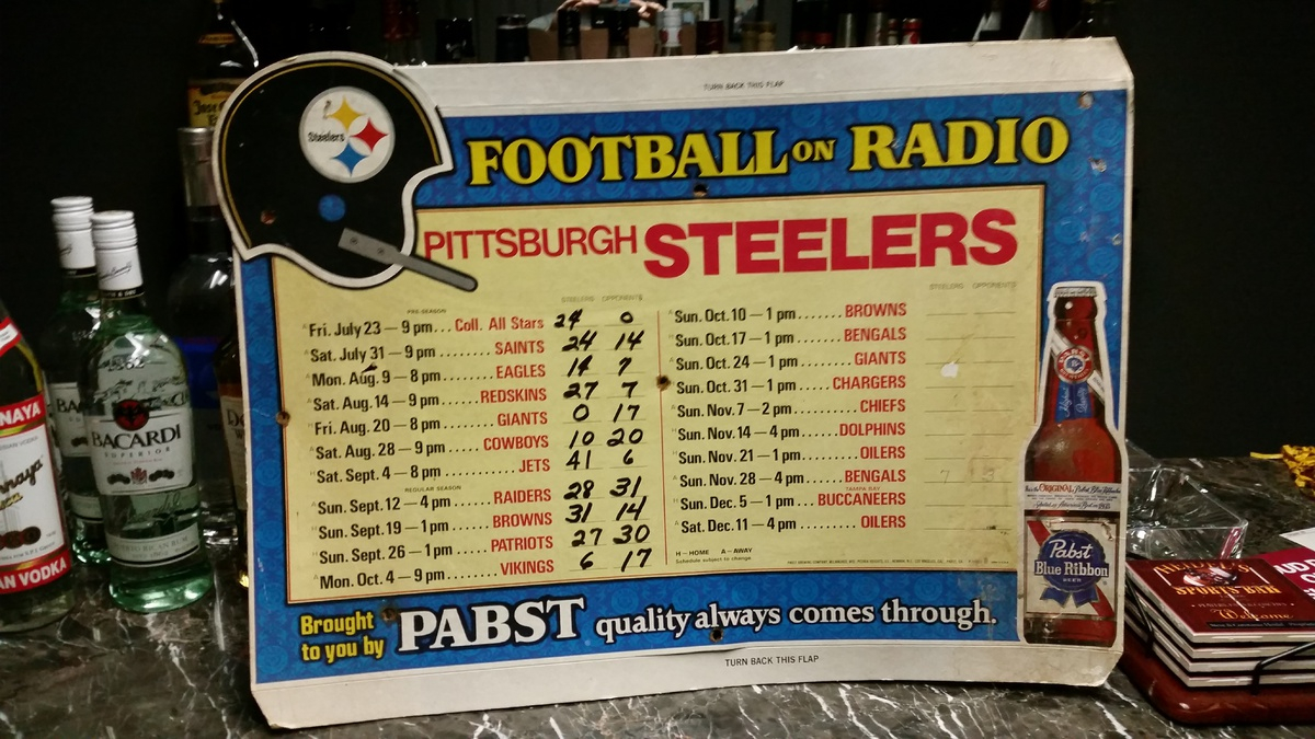 1976 Pittsburgh Steelers Pabst Blue Ribbon Bar Schedule 