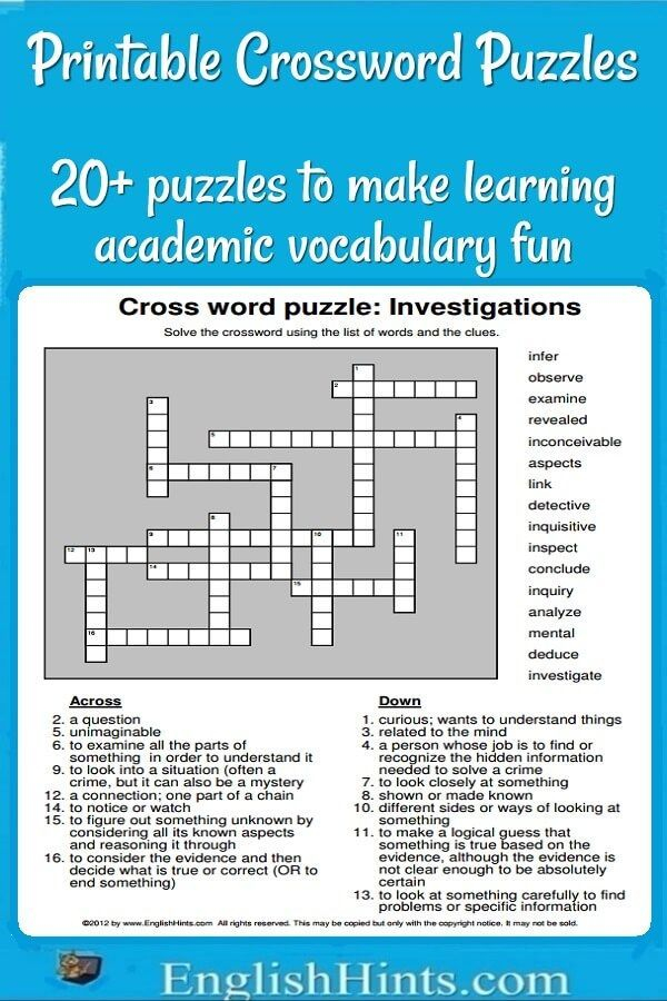 20 Printable Crossword Puzzles Make Learning Vocabulary Fun 