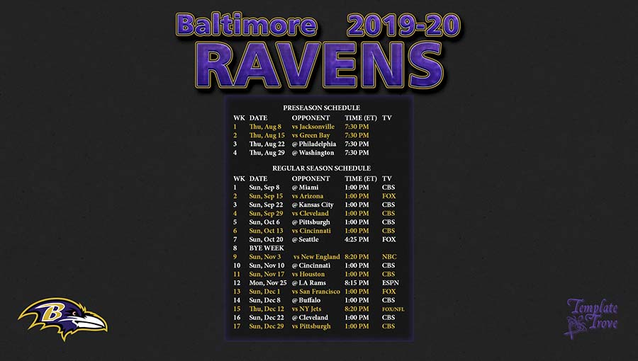 2019 2020 Baltimore Ravens Wallpaper Schedule