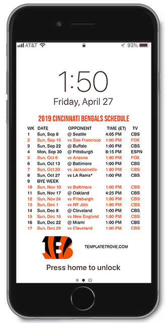 2019 2020 Cincinnati Bengals Lock Screen Schedule For 