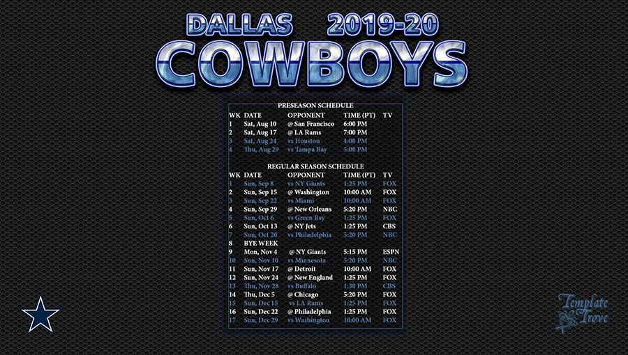 2019 2020 Dallas Cowboys Wallpaper Schedule