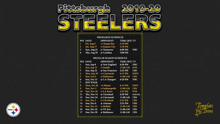 2019 2020 Pittsburgh Steelers Wallpaper Schedule