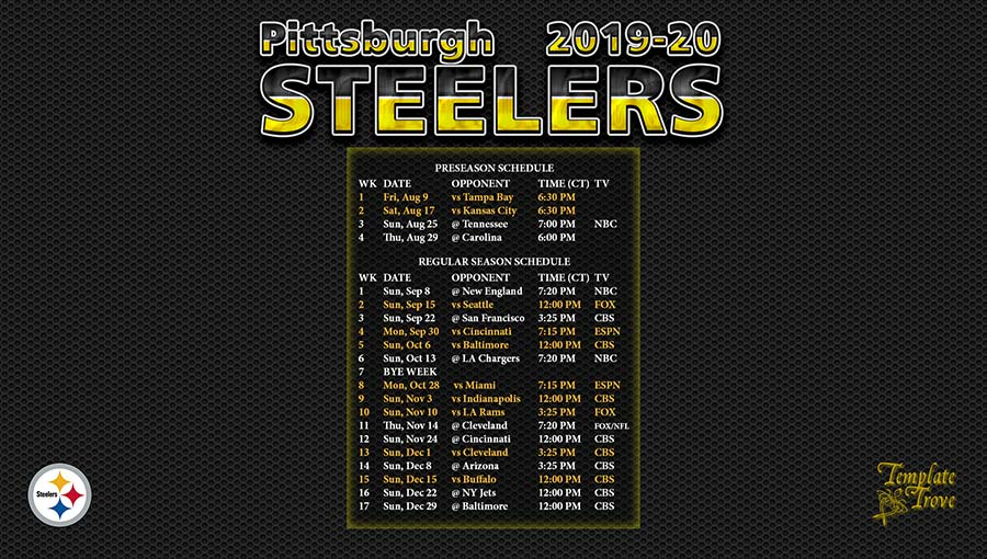 2019 2020 Pittsburgh Steelers Wallpaper Schedule