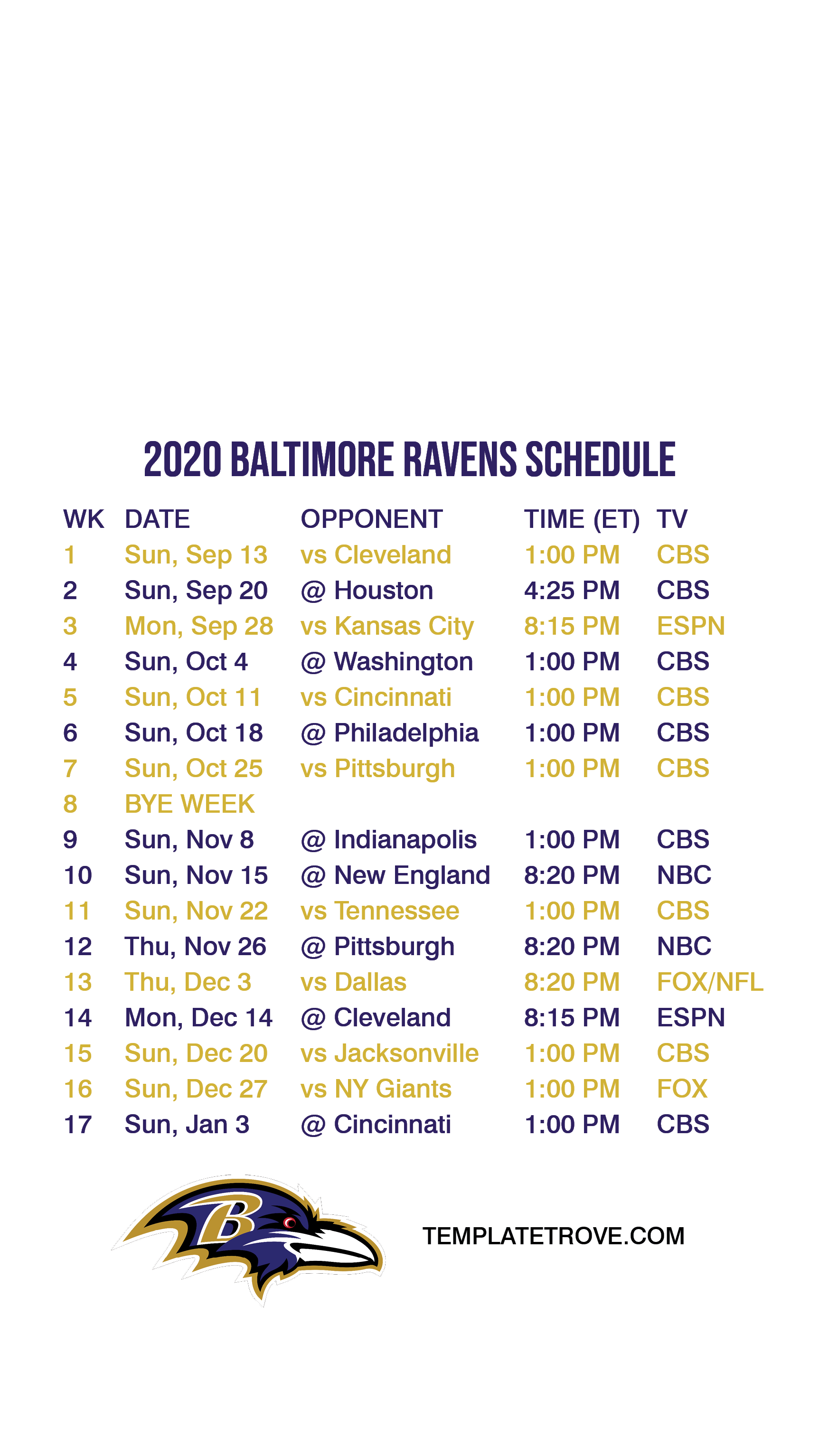 2020 2025 Baltimore Ravens Lock Screen Schedule For IPhone 