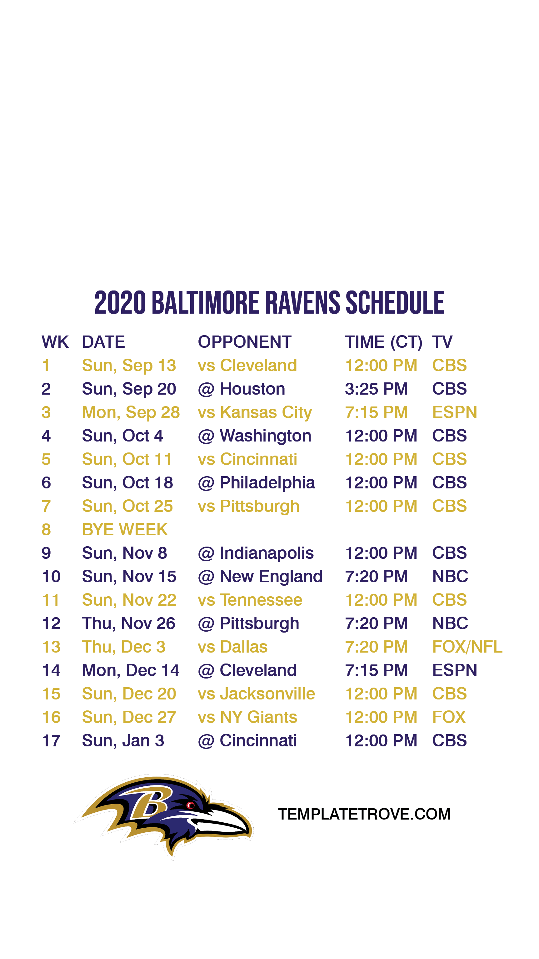 2020 2025 Baltimore Ravens Lock Screen Schedule For IPhone 