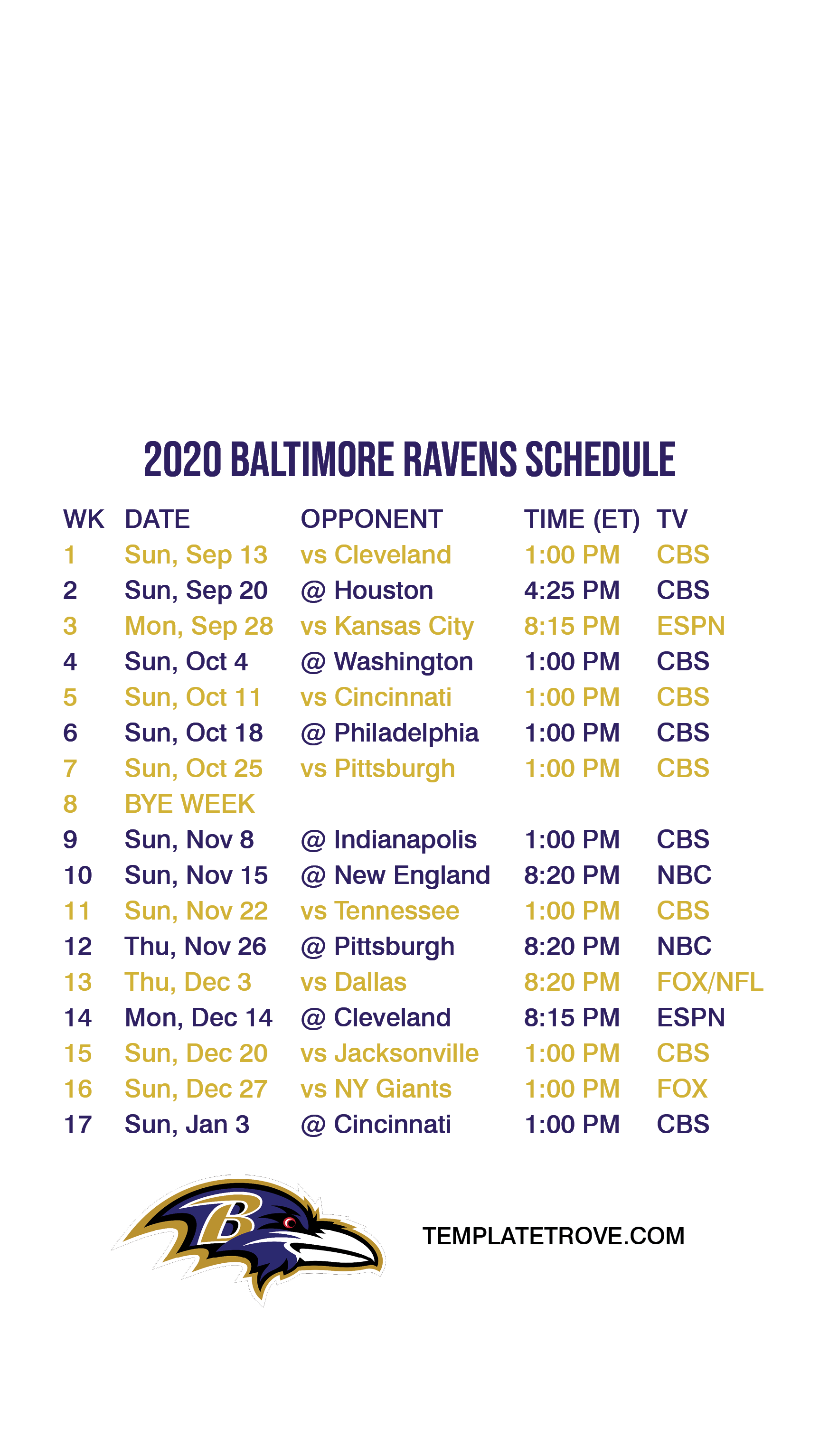 2020 2021 Baltimore Ravens Lock Screen Schedule For IPhone 