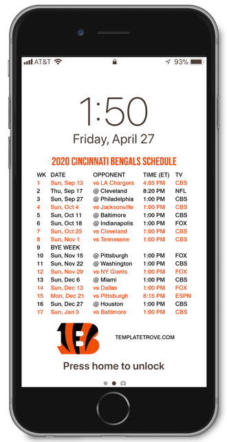 2020 2021 Cincinnati Bengals Lock Screen Schedule For 