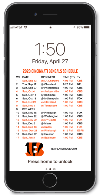 2020 2025 Cincinnati Bengals Lock Screen Schedule For 