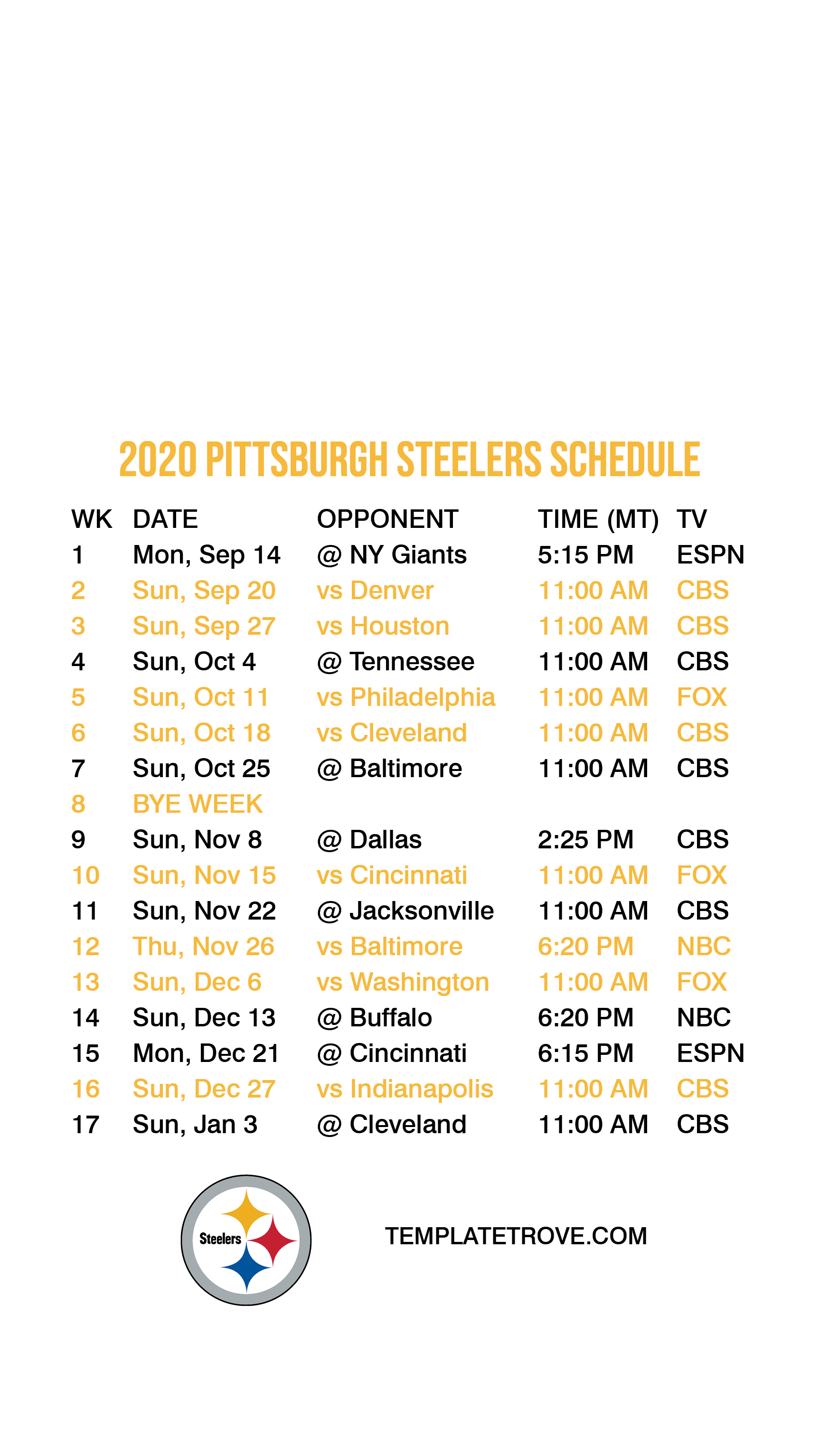 2020 2025 Pittsburgh Steelers Lock Screen Schedule For 