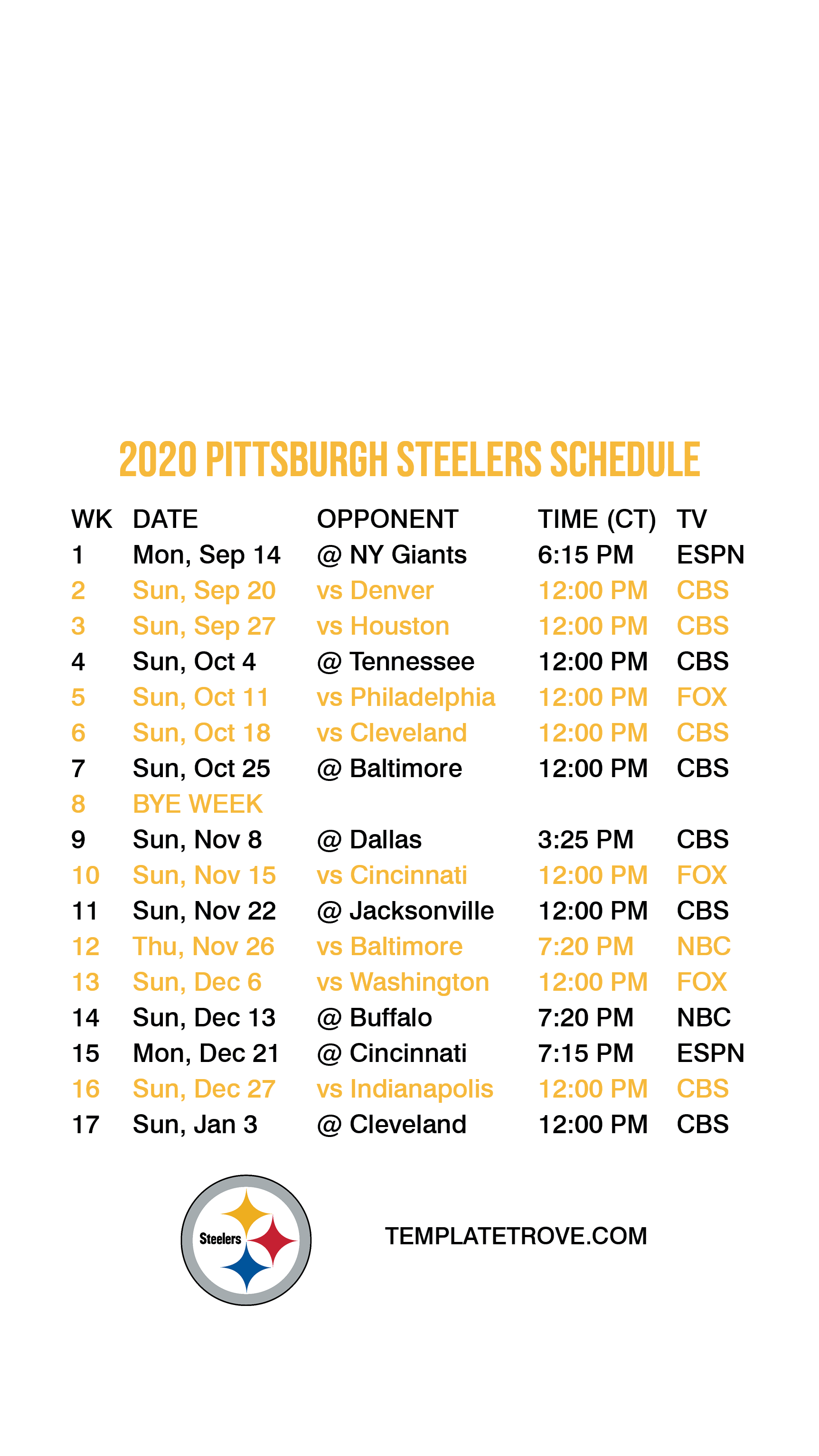 2020 2025 Pittsburgh Steelers Lock Screen Schedule For 