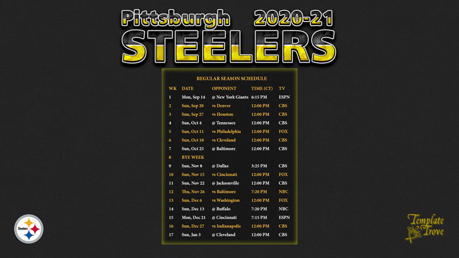 Steelers Regular Season Schedule | FreePrintableTM.com