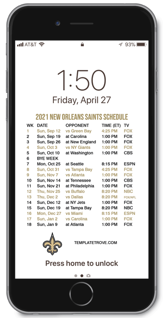 2021 2025 New Orleans Saints Lock Screen Schedule For 