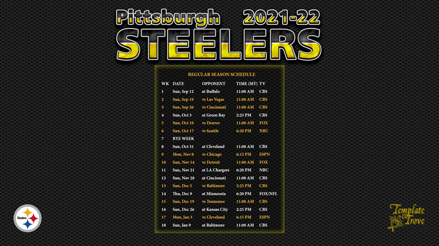 2021 2022 Pittsburgh Steelers Wallpaper Schedule