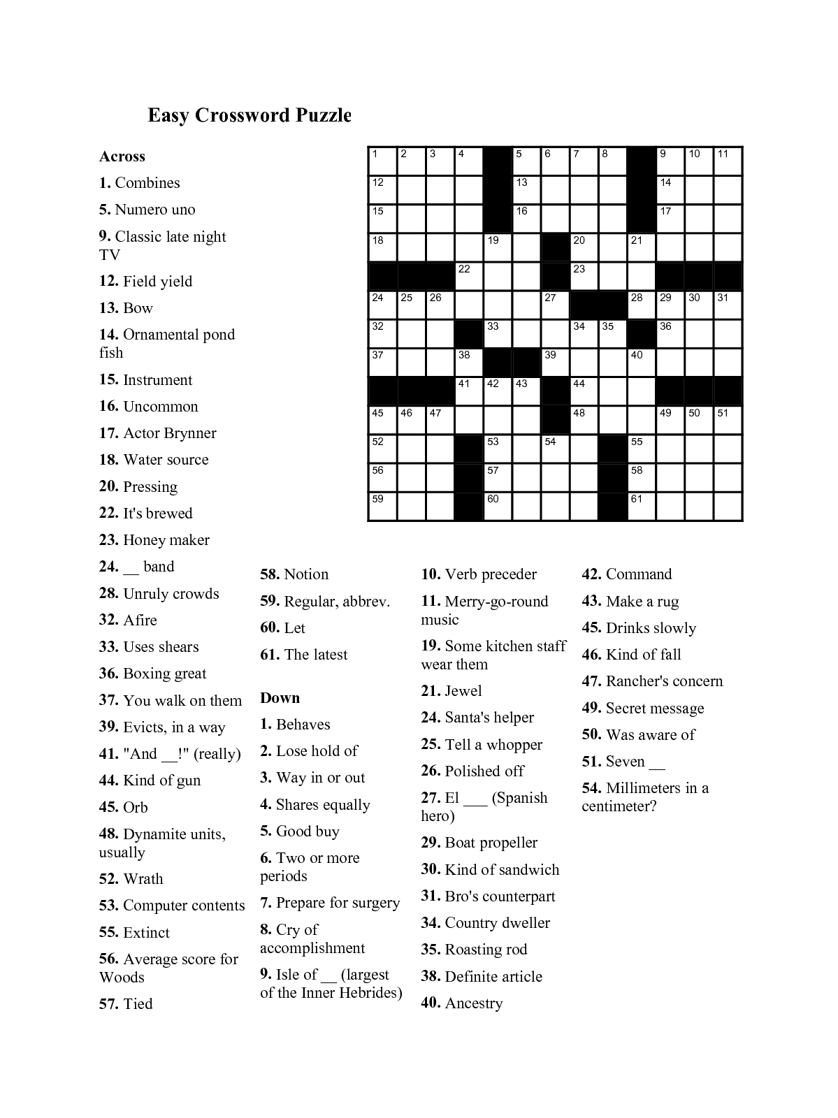 Easy Crossword Puzzles For Seniors Activity Shelter