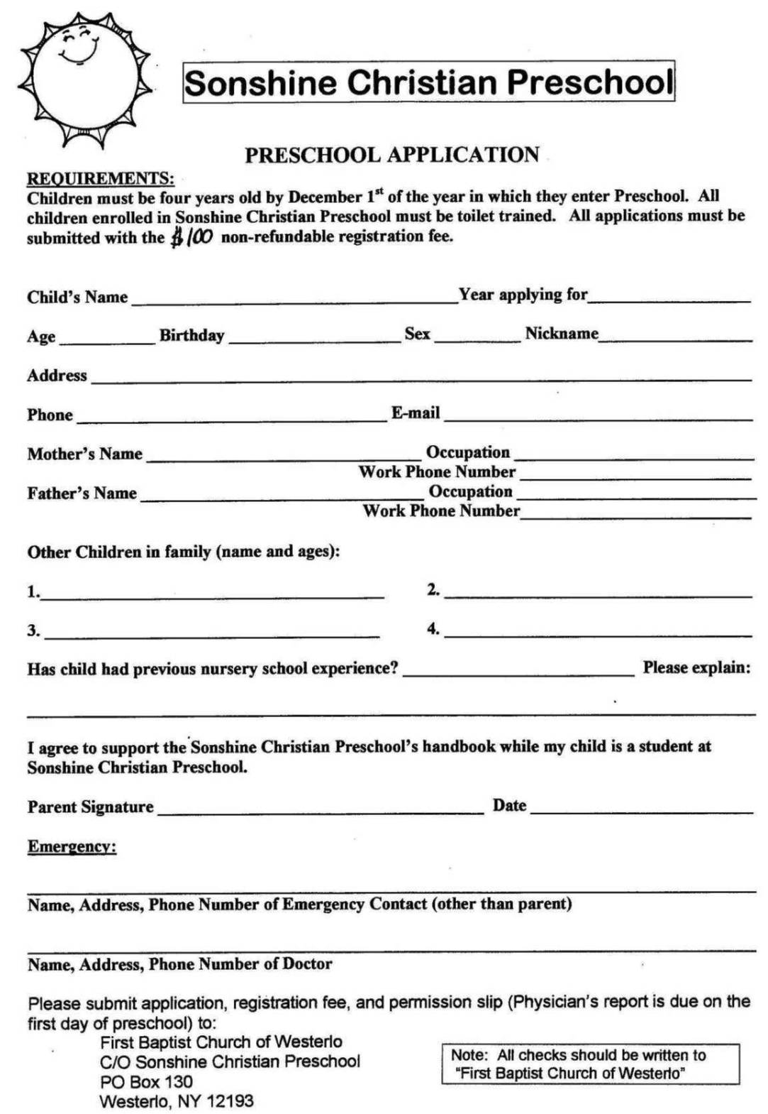 Preschool Enrollment Form Template SampleTemplatess 