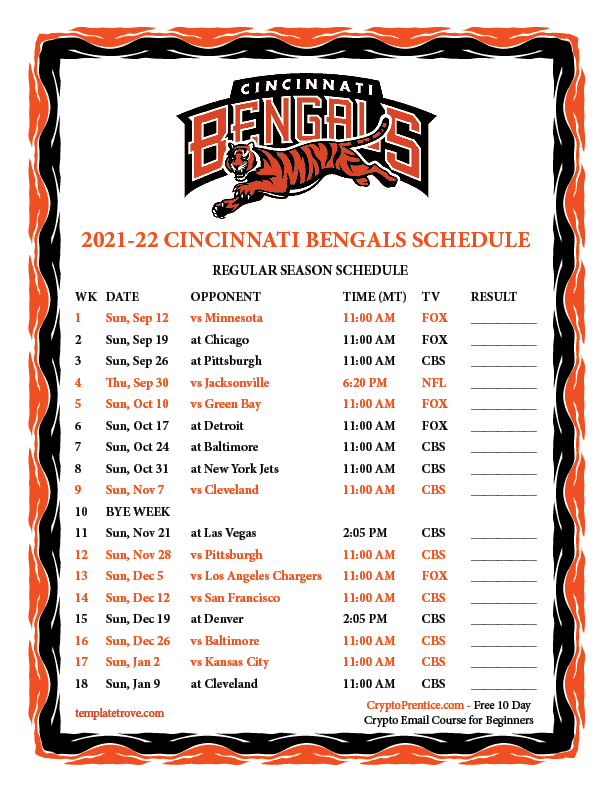 Printable 2025 2025 Cincinnati Bengals Schedule