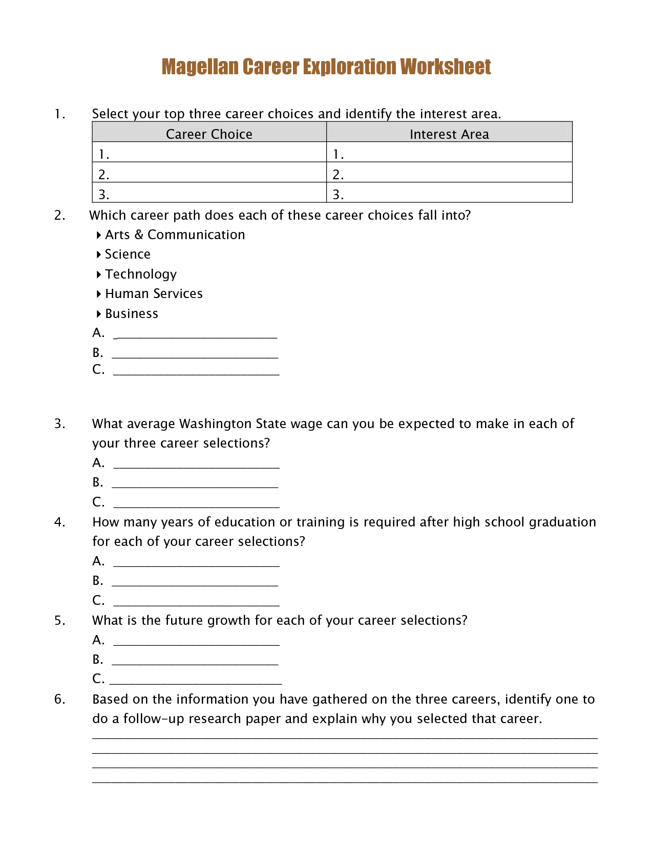 15 Best Images Of Career Development Worksheets High 