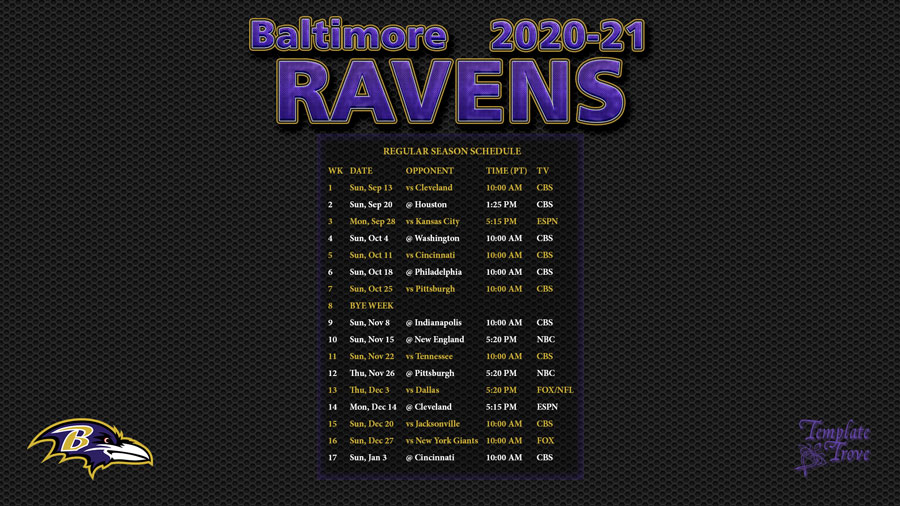 2020 2025 Baltimore Ravens Wallpaper Schedule