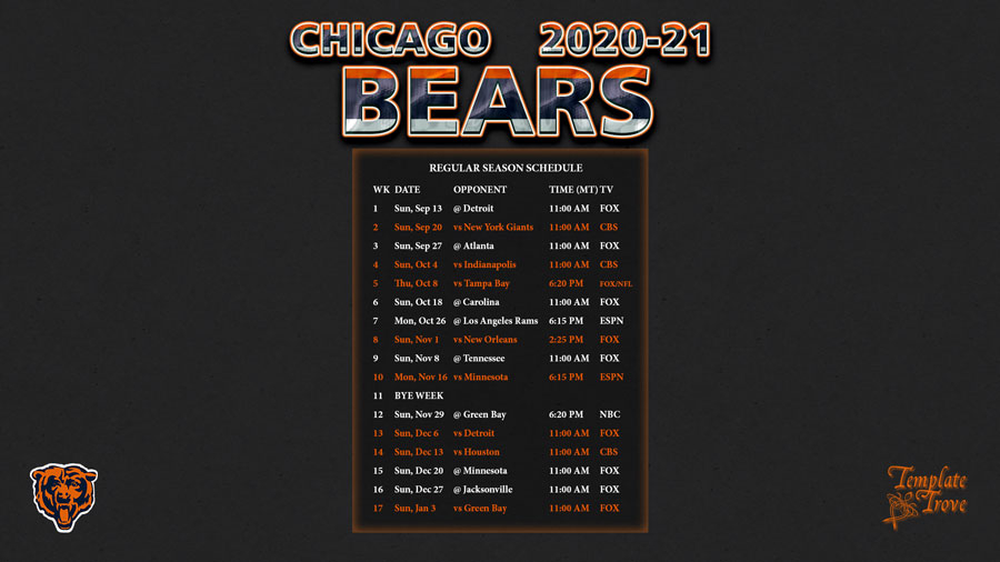 2020 2025 Chicago Bears Wallpaper Schedule