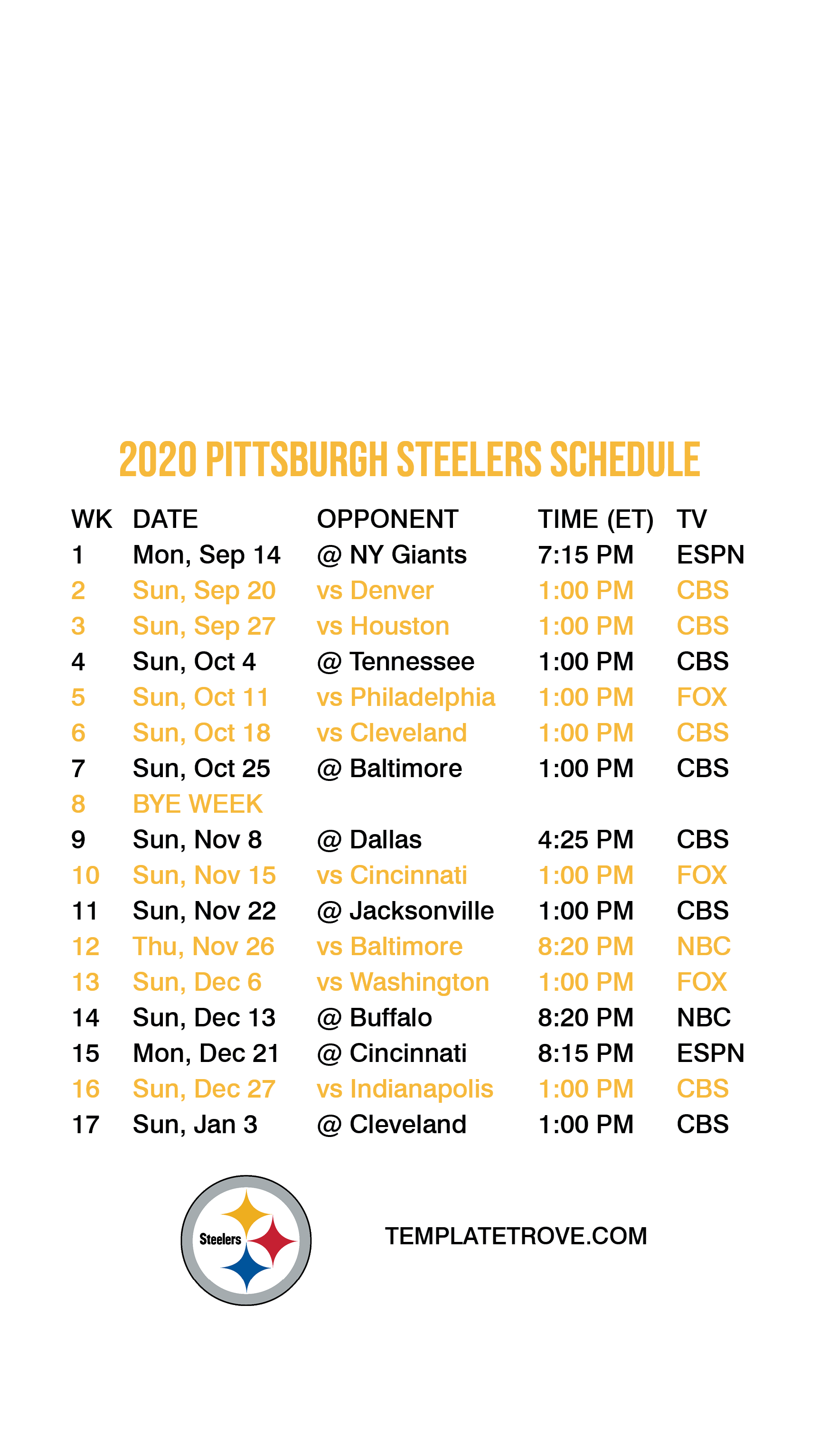 2020 2025 Pittsburgh Steelers Lock Screen Schedule For 