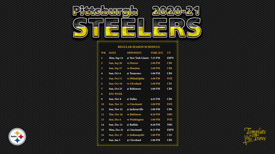 2020 2021 Pittsburgh Steelers Wallpaper Schedule