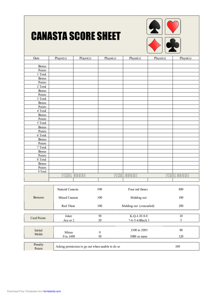 2021 Canasta Score Sheet Fillable Printable PDF Forms 