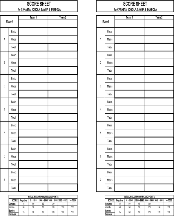 4 Canasta Score Sheets Word Excel Templates