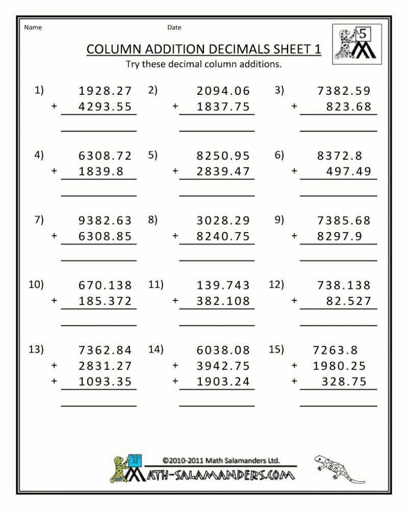 Addition Worksheet Year 5 Math Worksheets Printable