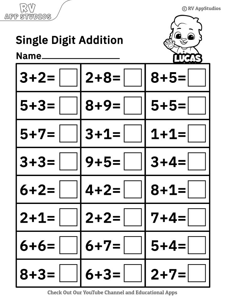 Addition Worksheets Single Digit Addition Worksheets