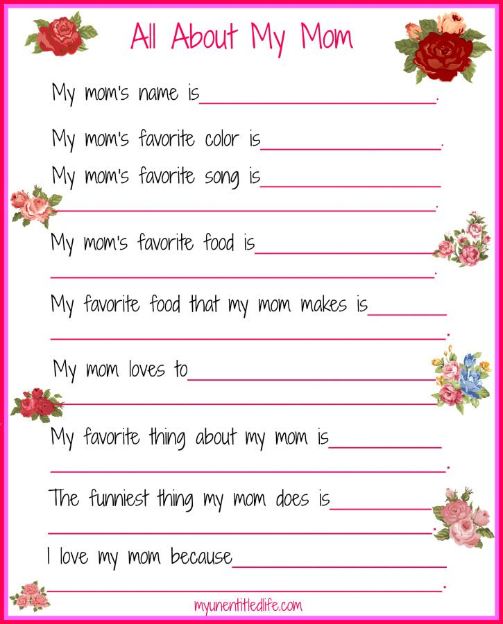 All About My Mom Free Mother s Day Printable Mother s