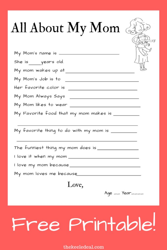 All About My Mom Free Printable Mom Printable 