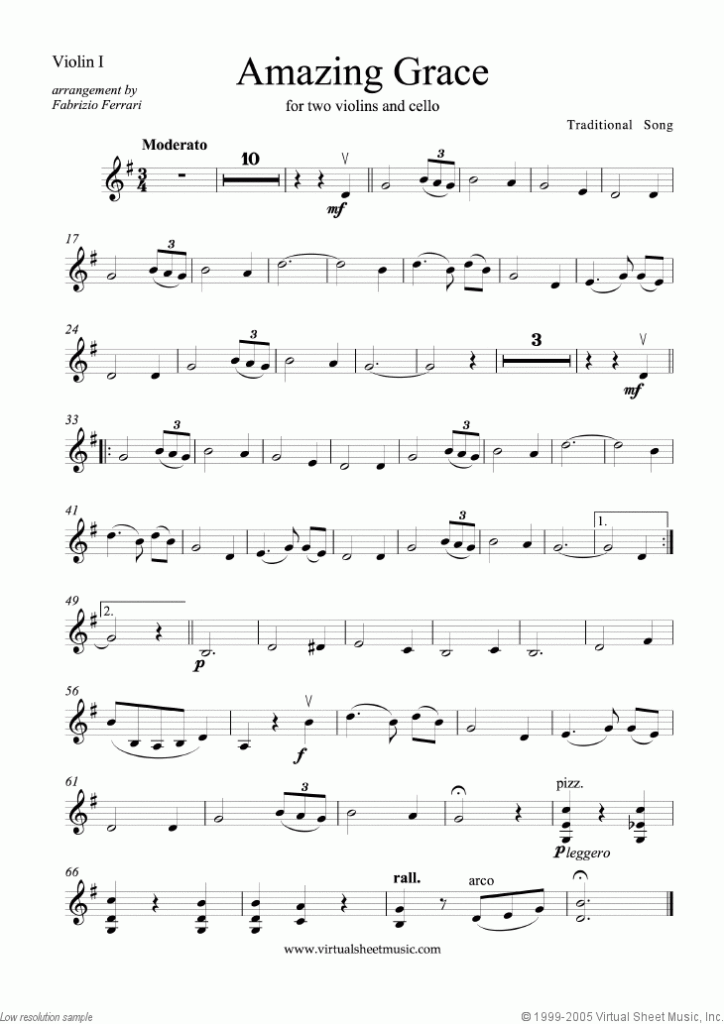 Amazing Grace Sheet Music For Two Violins And Cello PDF