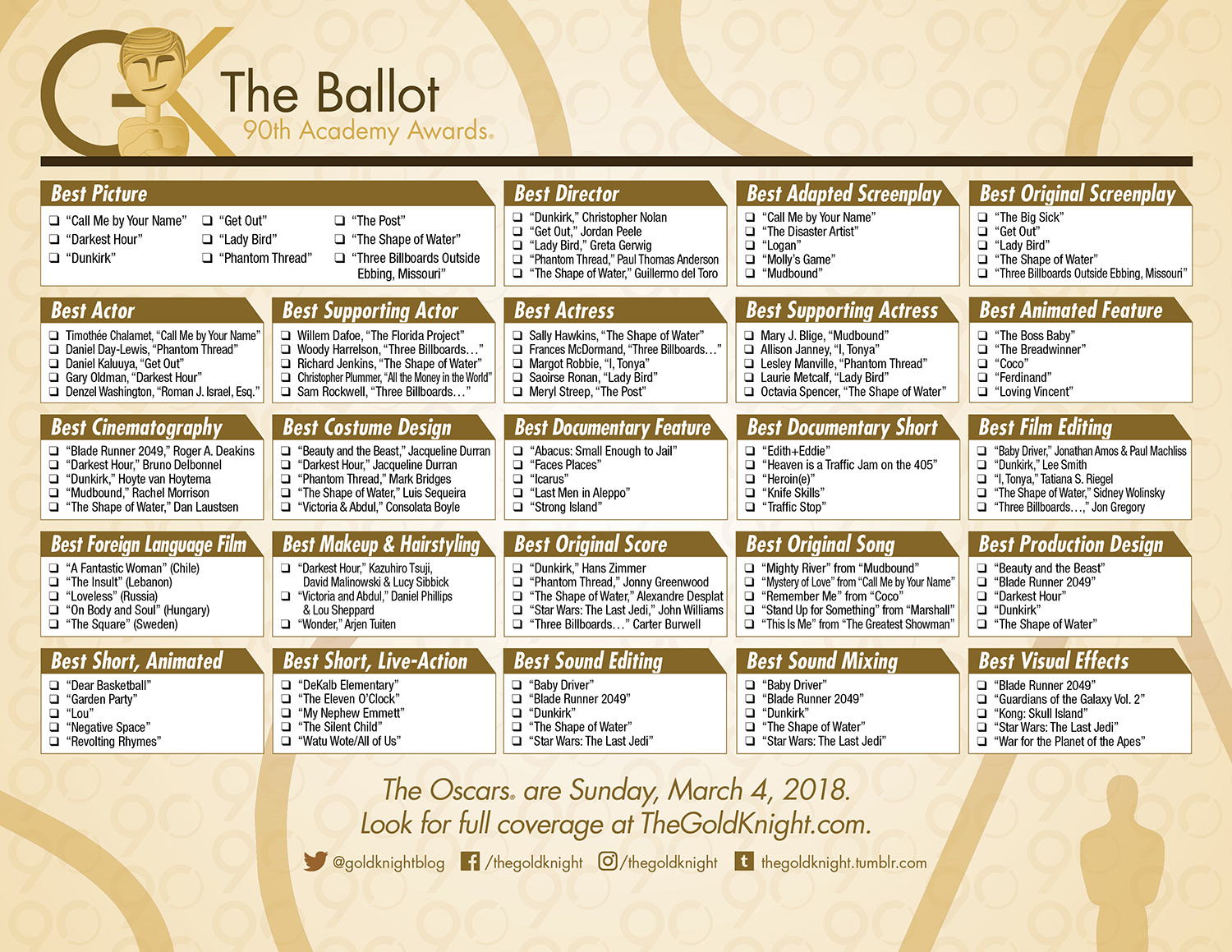 Ballot The Gold Knight Latest Academy Awards News And 
