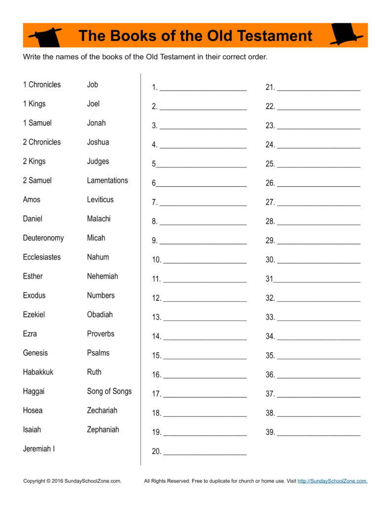 Books Of The Old Testament Printable Activity