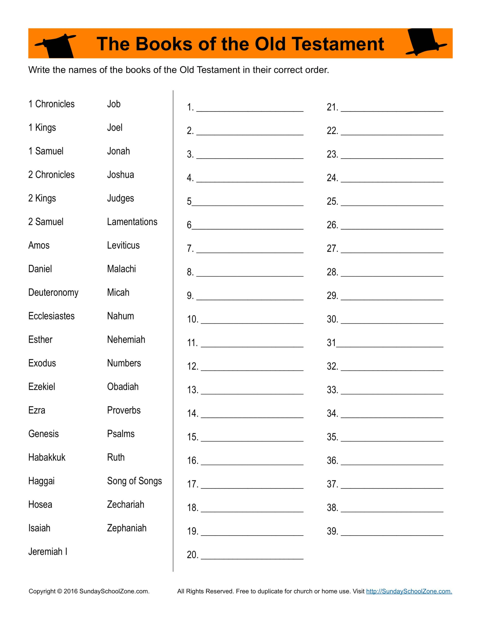 Books Of The Old Testament Printable Activity