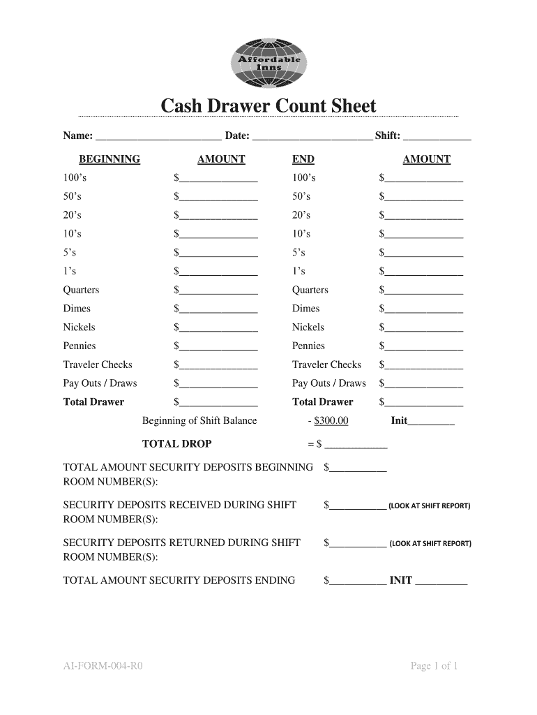 Cash Drawer Count Sheet Fill Online Printable Fillable 