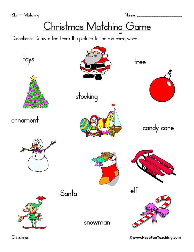 Christmas Matching Worksheet Have Fun Teaching