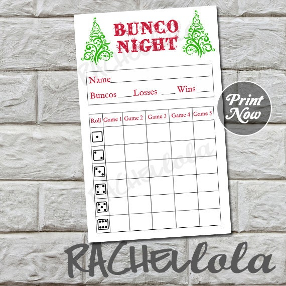 Christmas Tree Bunco Score Card Score Sheet Winter Bunko