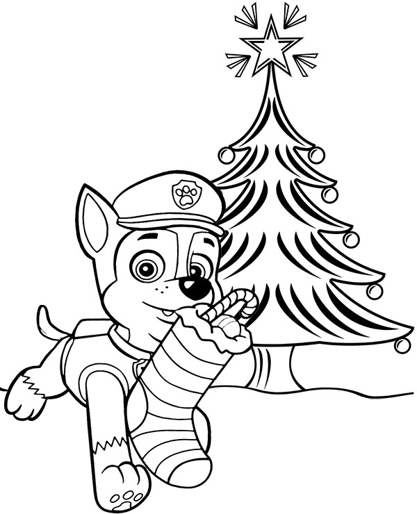 Christmas Tree Chase Paw Patrol Picture To Color