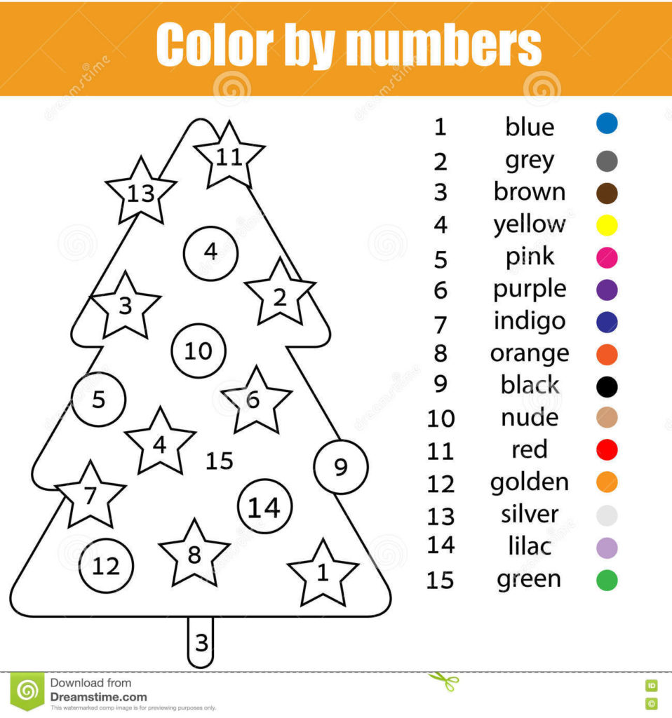 Coloring Page With Christmas Tree Color By Numbers Stock 