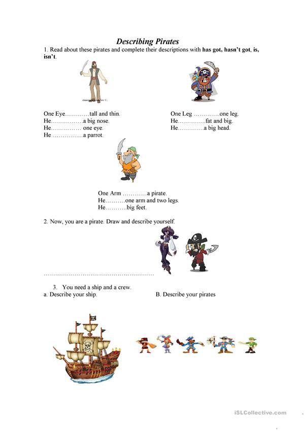 Describing Pirates Worksheet Free ESL Printable 